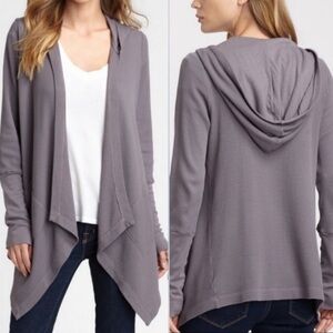 Anthropologie Splendid Thermal Open Cardigan Sweater Hooded Grey Pima Cotton Med